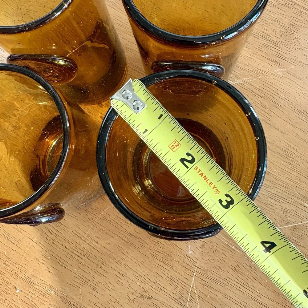 Vintage Pier‎ 1 hand blown amber glass rooster tumbler farmhouse set of 4